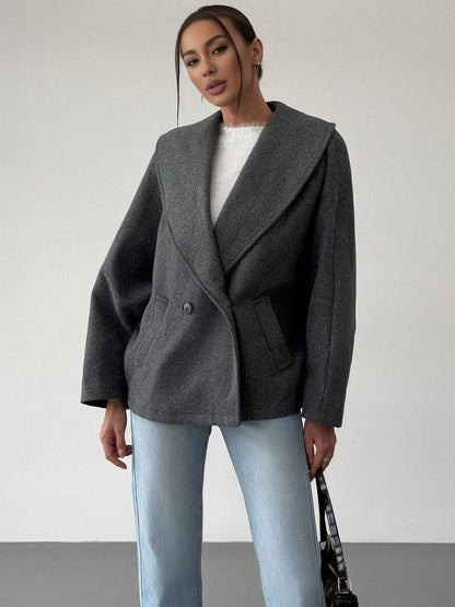 Gray Oversized Wool Coat with Wide Lapel