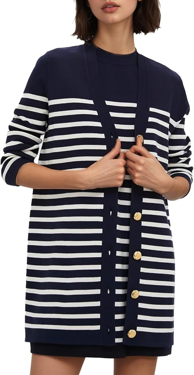 Women's Open Front Cardigan Sweaters Fashion Button Down 3/4 Sleeve Plaid Sweaters Lightweight Outwear Coats