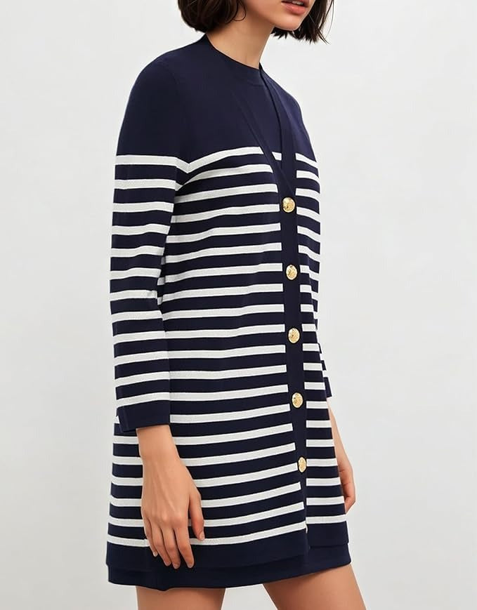 Women's Open Front Cardigan Sweaters Fashion Button Down 3/4 Sleeve Plaid Sweaters Lightweight Outwear Coats