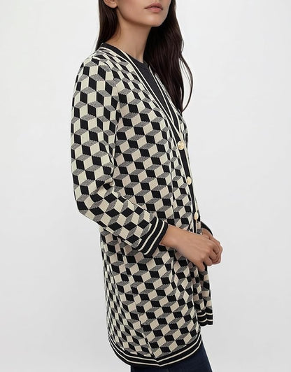 Women's Open Front Cardigan Sweaters Fashion Button Down 3/4 Sleeve Plaid Sweaters Lightweight Outwear Coats