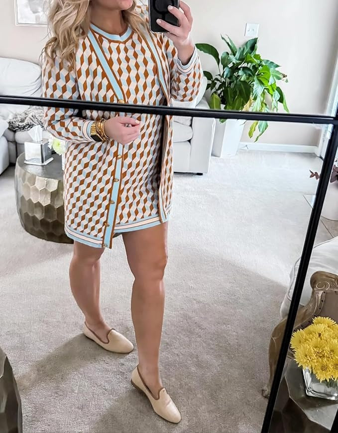 Women's Open Front Cardigan Sweaters Fashion Button Down 3/4 Sleeve Plaid Sweaters Lightweight Outwear Coats