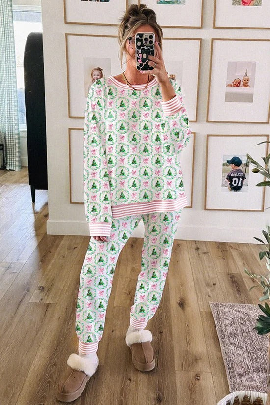 Christmas Trees And Bows Pajama Set