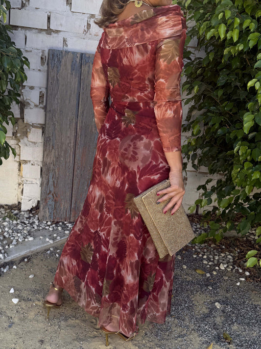 Deep V Neck Printed Knotted Dress