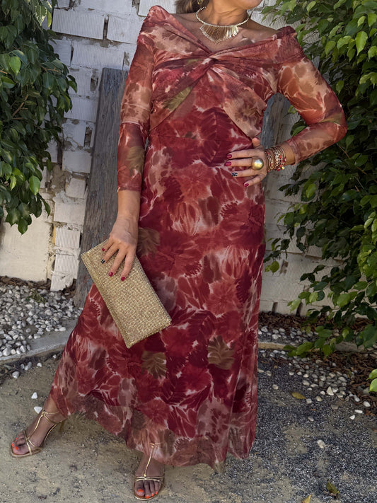 Deep V Neck Printed Knotted Dress