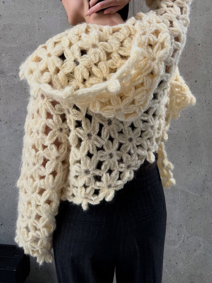 Knitted Crocheted Hooded Flower Sweater
