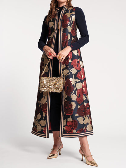 Stand Collar Sleeveless A-line Maxi Jacket