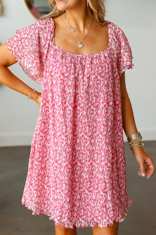 Pink Ditsy Floral Ruffle Sleeve Mini Dress