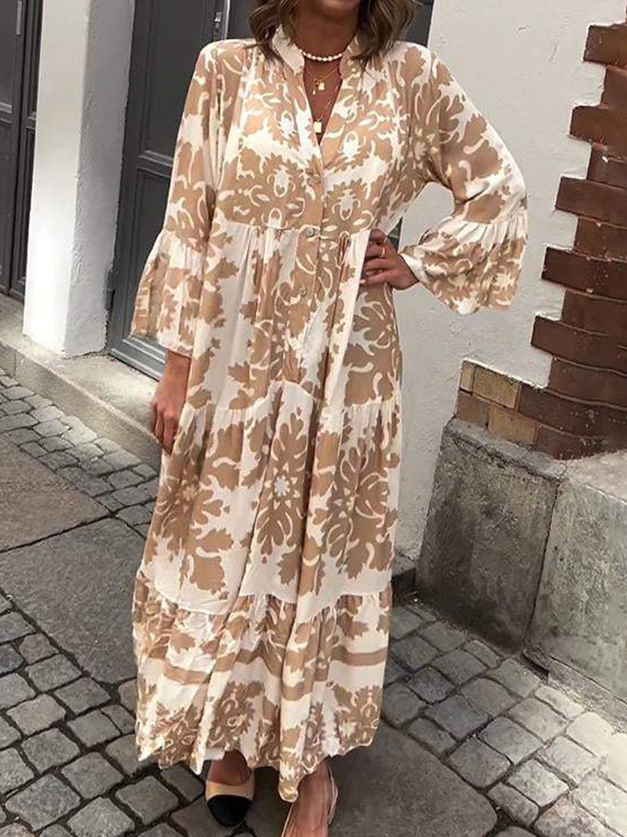 Attractive V-Neck 3/4 Sleeve Maxi Dress