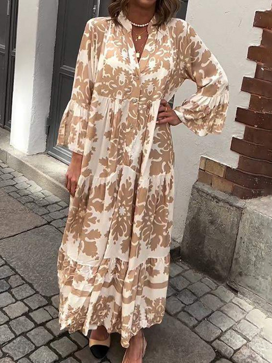Attractive V-Neck 3/4 Sleeve Maxi Dress