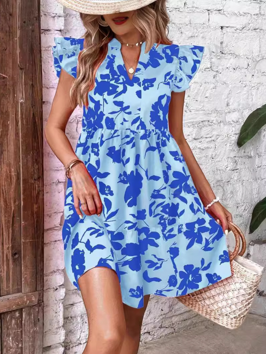 Chic Loose V-neck Printed Dress