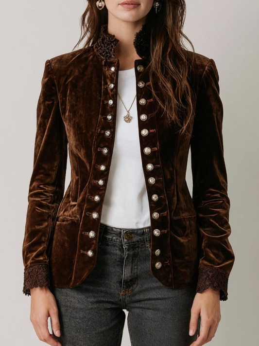 Fuzzy Coffee Long Sleeve Mock Neck Jacket