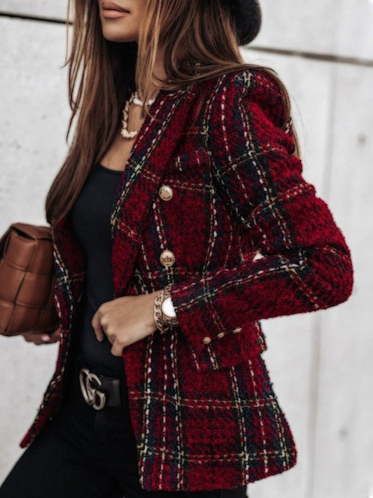 Red Long Sleeve Check Blazer