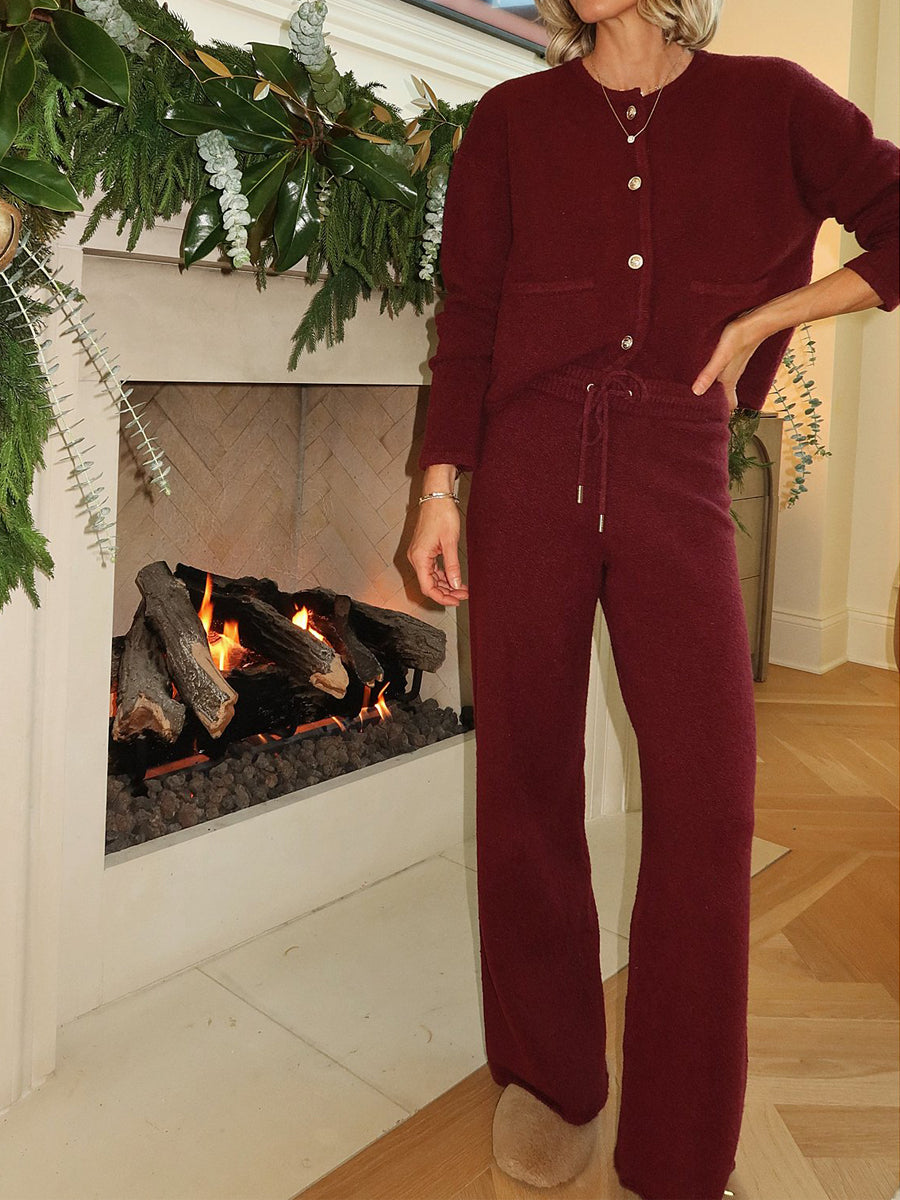 Button Front Long Sleeve Cardigan & Pants