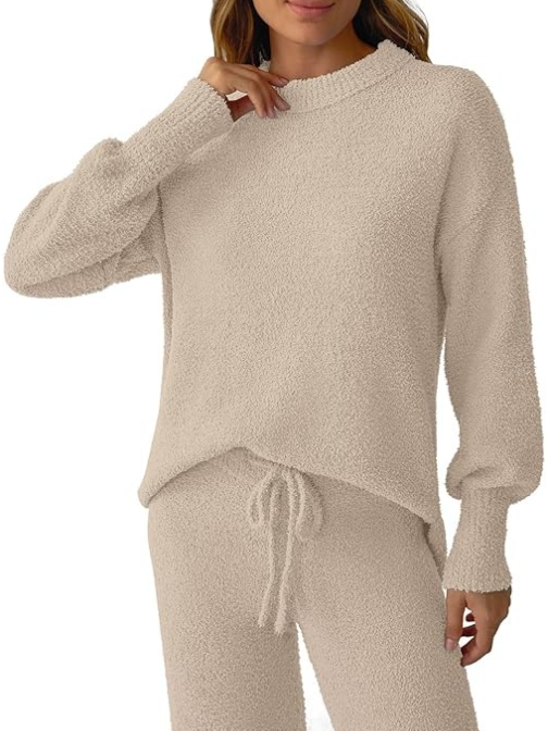 Women's 2 Piece Fuzzy Fleece Pajama Set Long Sleeve Fall Winter Pajamas Lounge Sets 2025 Trendy Pajamas