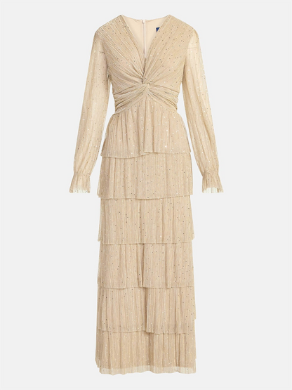 Scoop Women's and Women's Plus Glitter Ruffle Maxi Dress