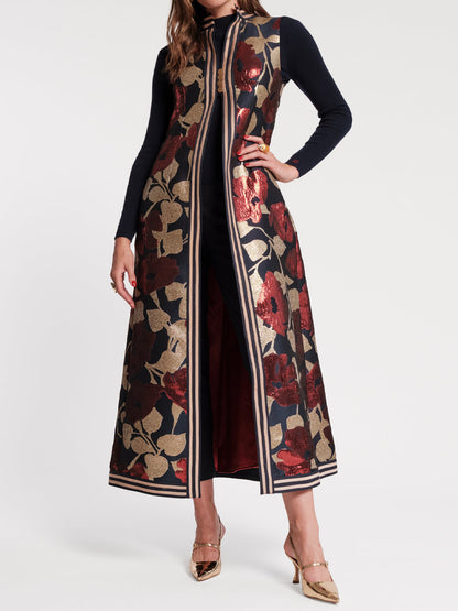 Stand Collar Sleeveless A-line Maxi Jacket