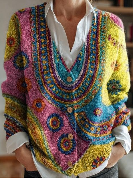 Stylish Multicolor Long Sleeve Cardigan