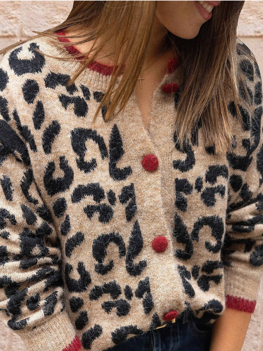 Unique Brown Leopard Print Long Sleeve Cardigan
