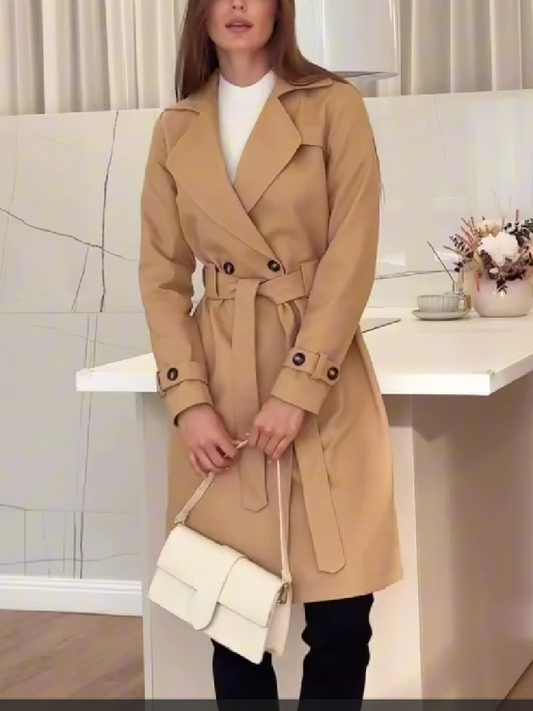 Beige Elegant Autumn Trench Coat