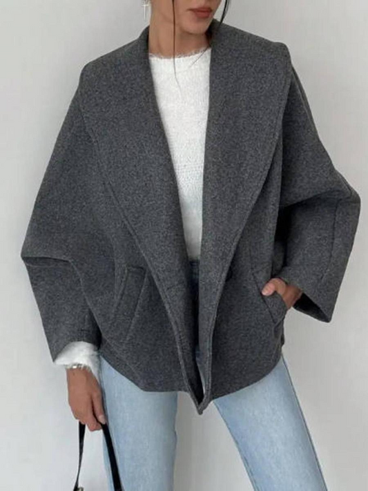 Gray Oversized Wool Coat with Wide Lapel