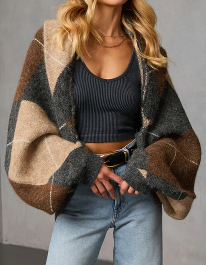 Plaid Printed Cardigan