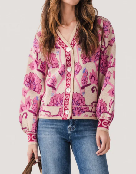 Pink Floral Jacquard Cardigan