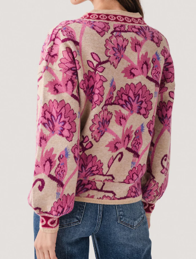 Pink Floral Jacquard Cardigan