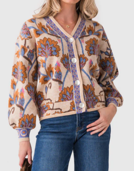 Pink Floral Jacquard Cardigan