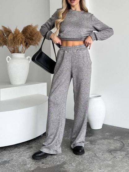 Knitted suit with wide pants two-piece suit