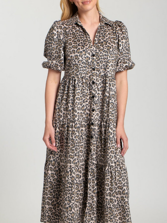 Leopard Vegan Suede Tiered Dress