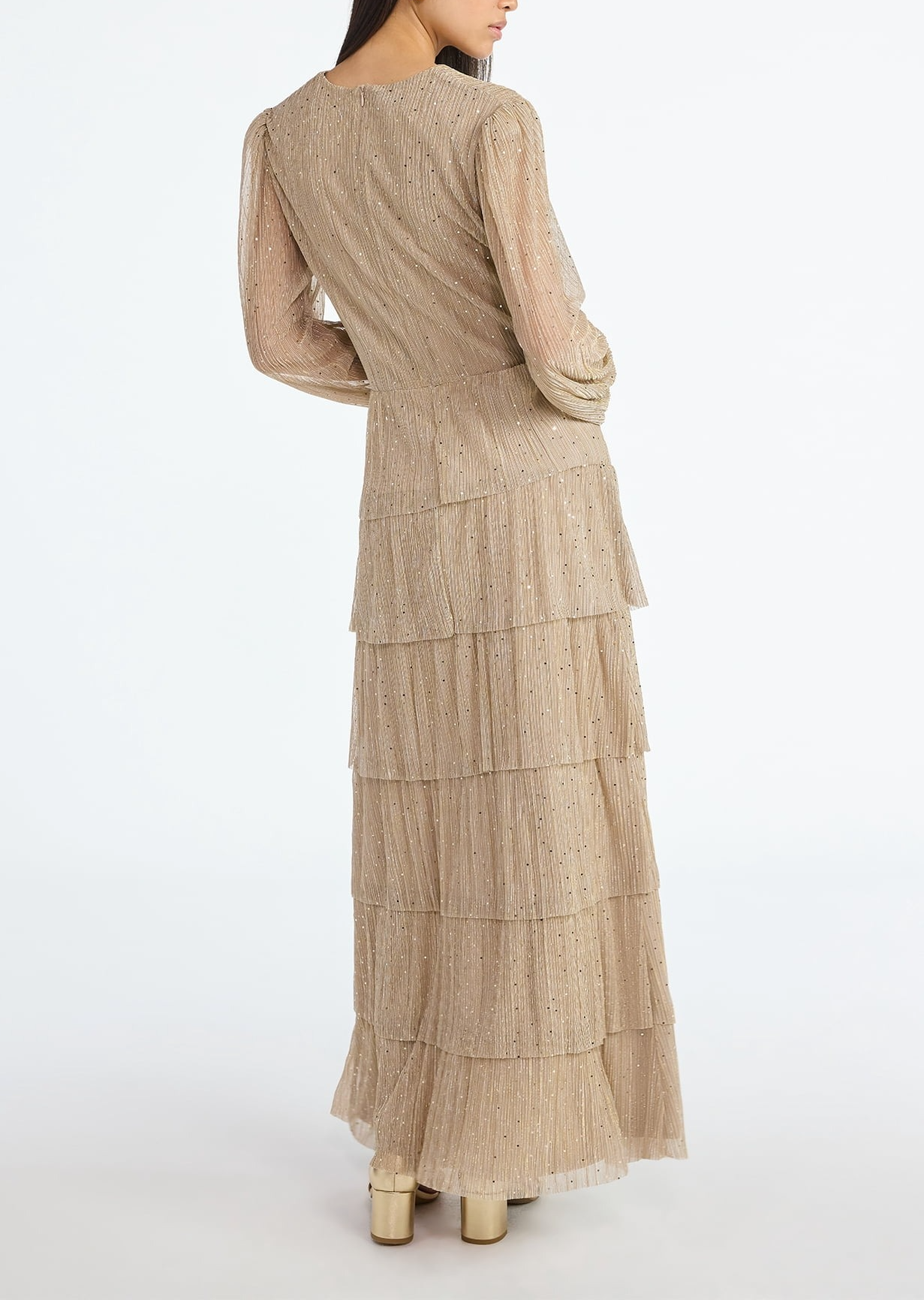 Scoop Women's and Women's Plus Glitter Ruffle Maxi Dress