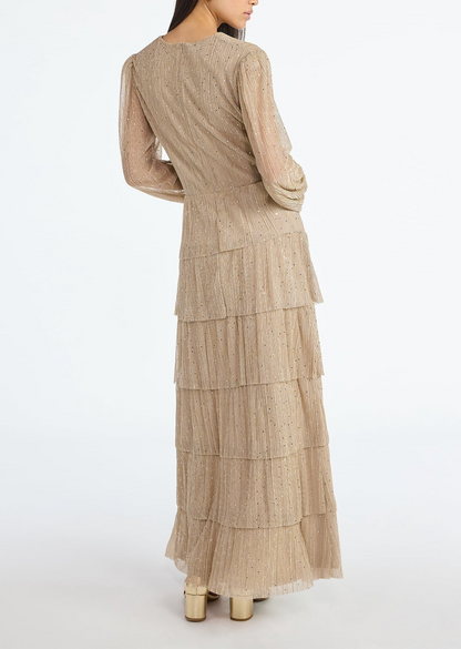 Scoop Women's and Women's Plus Glitter Ruffle Maxi Dress