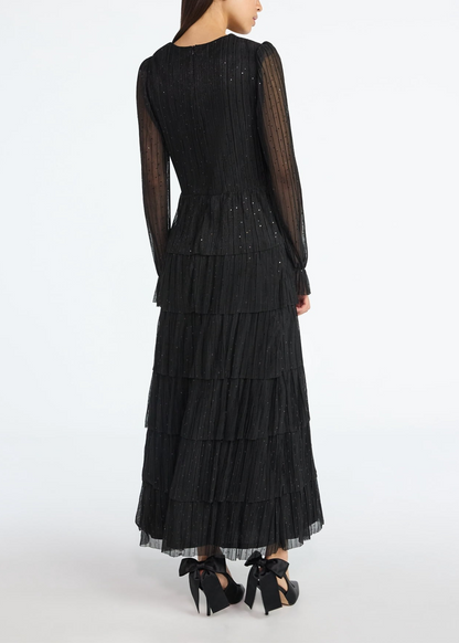 Scoop Women's and Women's Plus Glitter Ruffle Maxi Dress