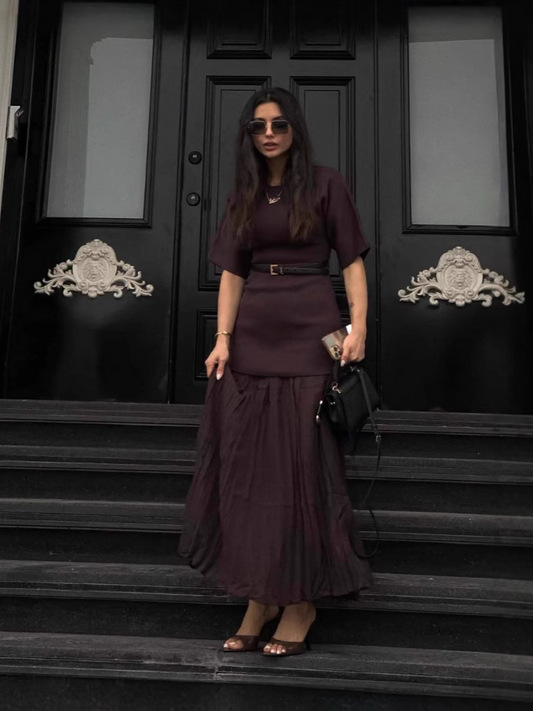 Belted Pleated Midi Dress