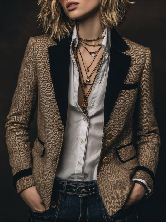Retro Brown Long Sleeve Blazer