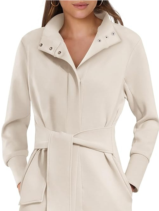 Women's Jacket Belted Long Sleeve Wrap Trench Coat Fall Winter Casual Dressy Travel Outerwear