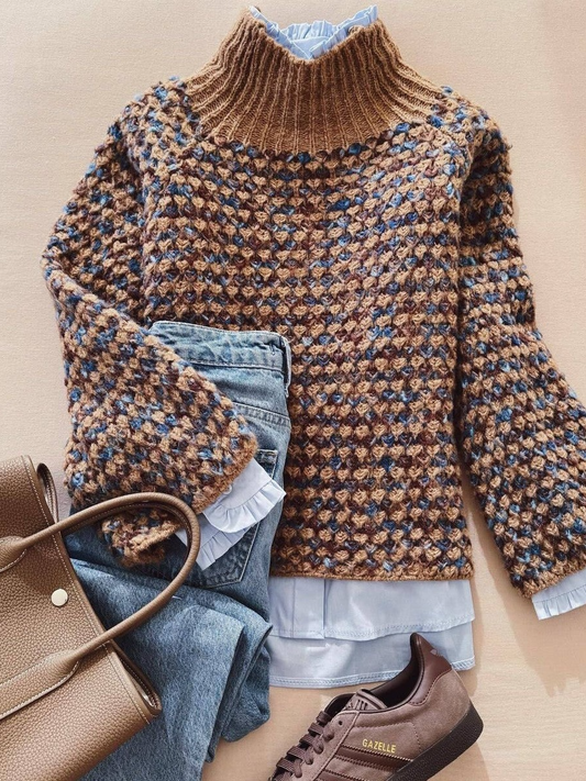 Special Mock Neck Tan Sweater