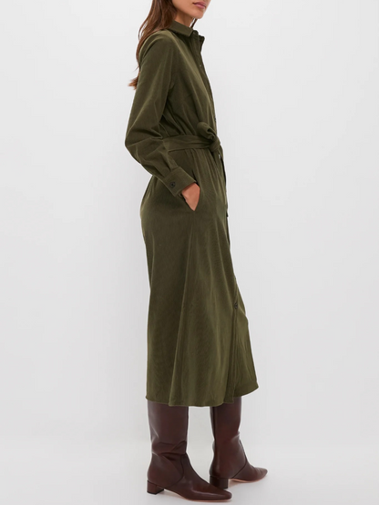 Olive Wide Wale Corduroy Tara Shirt Dress