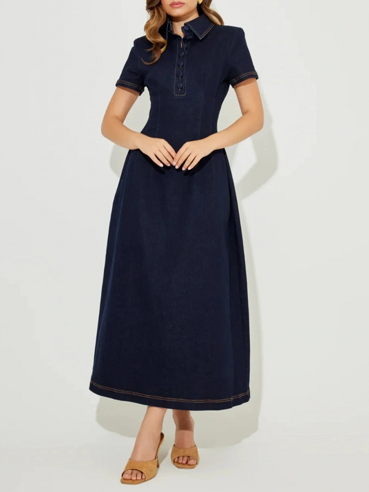 The Ultimate Muse Denim Collared Midi Dress