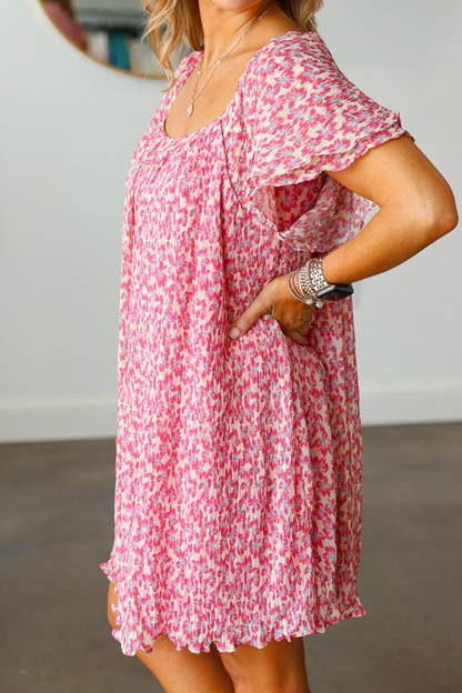 Pink Ditsy Floral Ruffle Sleeve Mini Dress