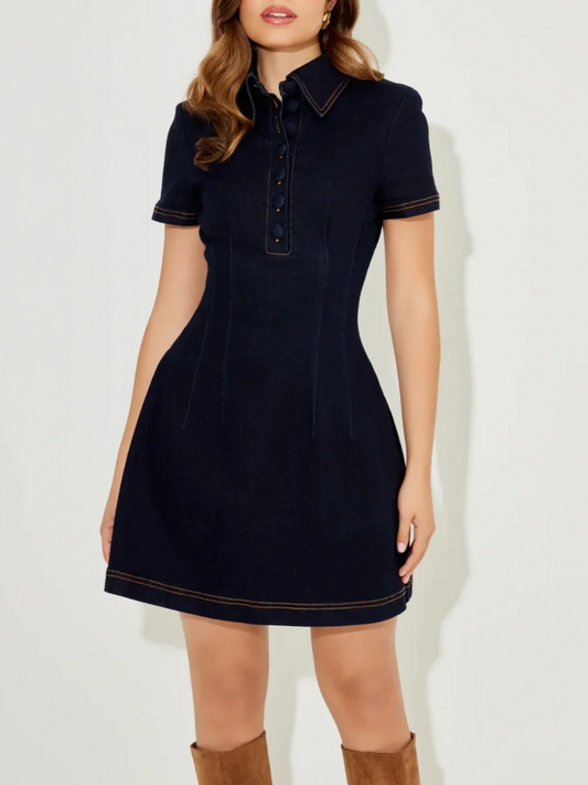 The Ultimate Muse Denim Collared Mini Dress