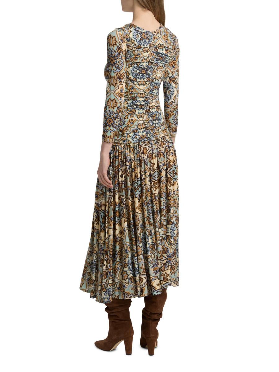 Blue Winter Tapestry Long Sleeve Maxi Dress