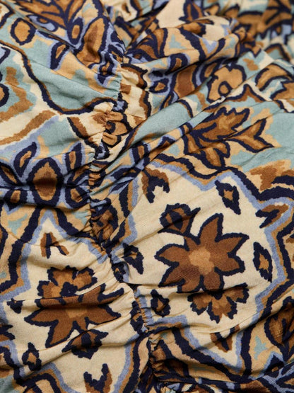 Blue Winter Tapestry Long Sleeve Maxi Dress