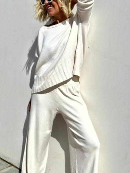 Long Sleeve Round Neck Solid Color Loose Sets