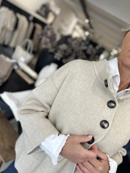 Chunky Buttoned Mock - Neck Cardigan